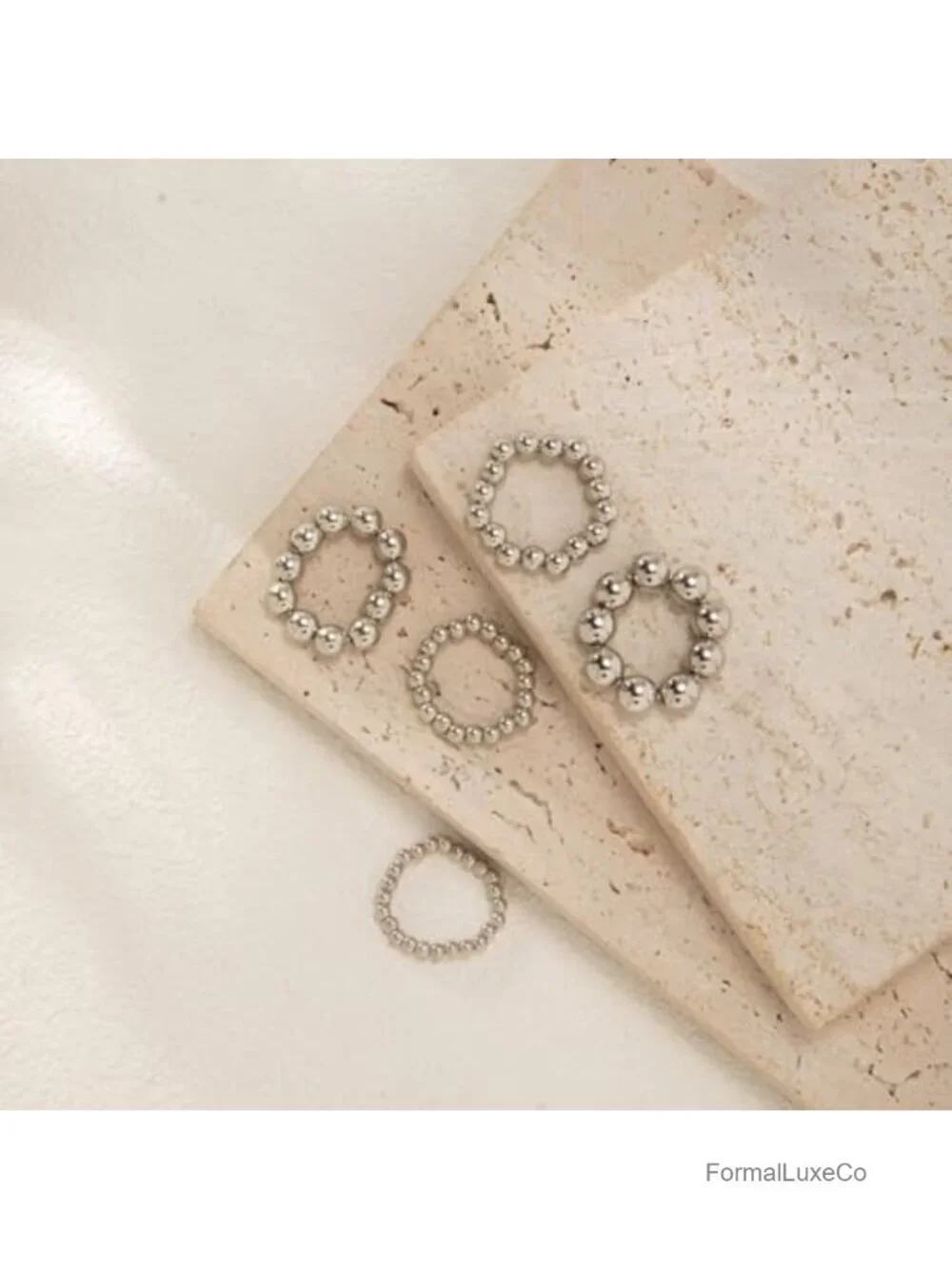Chunky Gold Elastic Beaded Rings Set Stackable Stretch Round Balls Dainty